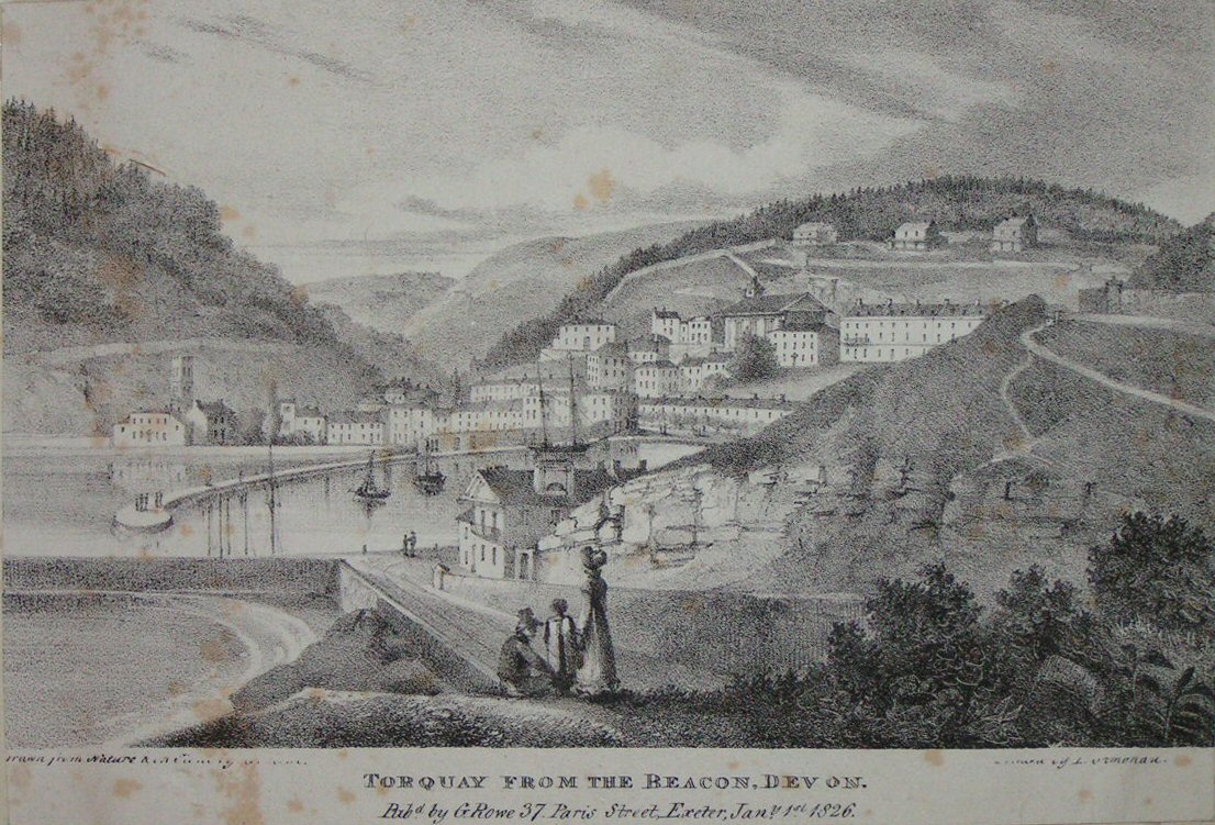Lithograph - Torquay from the Beacon, Devon. - Rowe